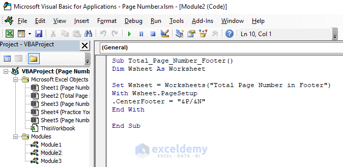 VBA to Insert Total Page Number in Footer