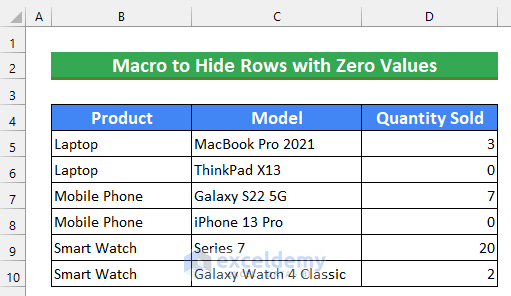 Macro to Hide Rows with Zero Values in Excel 1