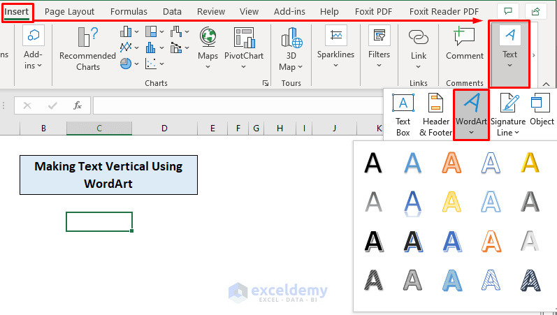 Making a Text Vertical in Excel