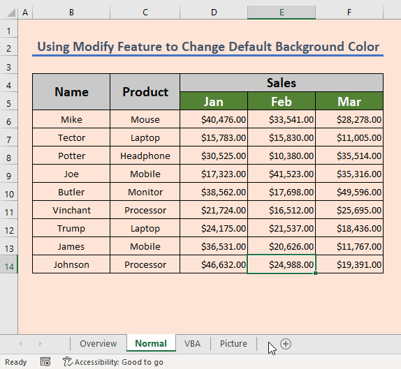 Modify Normal Cell Style to Change the Default Background Color in Excel
