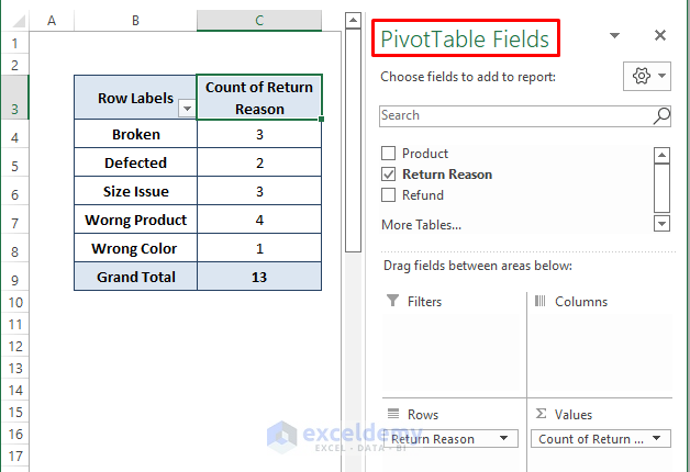 Pivot Table Format window