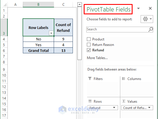 Refund-Pivot Table Format window
