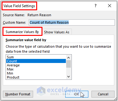 Summarize value field by Count