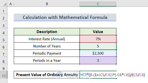 Calculate Present Value of Annuity with Mathematical Formula
