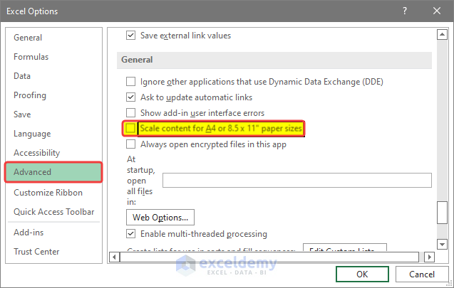 Uncheck Scale Content Box & Update Fields to Print Preview in Excel Doesn't Match Document 