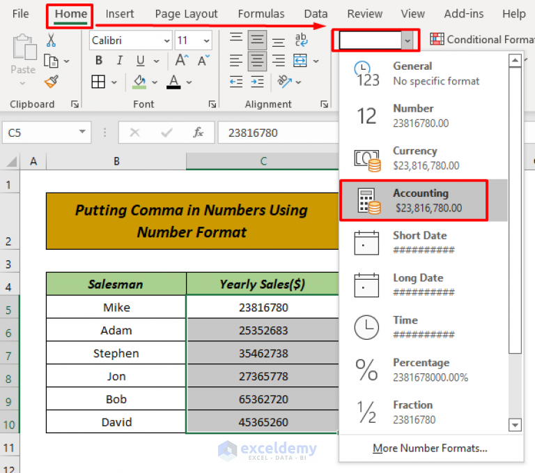 How to Put Comma in Numbers in Excel (7 Easy Ways)