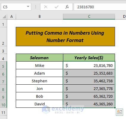 Putting Commas in N umbers in Excel sheet