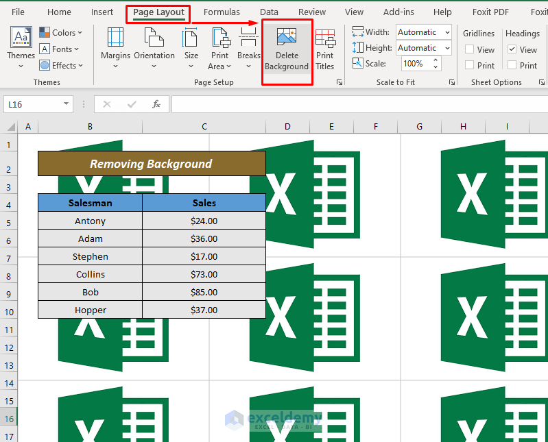 Remove the Background in Excel