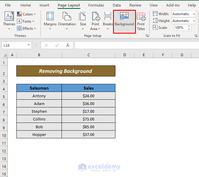 Remove Background in Excel