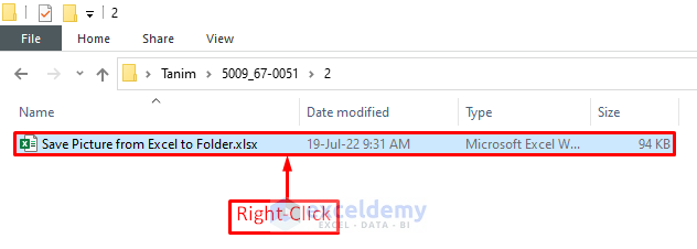 Right Click on Excel File