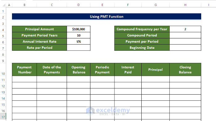 Using PMT Function to Student Loan Payoff Calculator with Amortization Table Excel