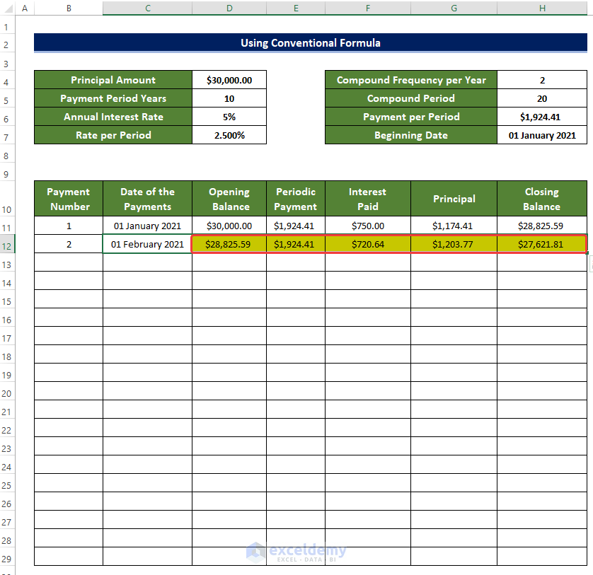 Implementing Conventional Formula to Student Loan Payoff Calculator with Amortization Table Excel