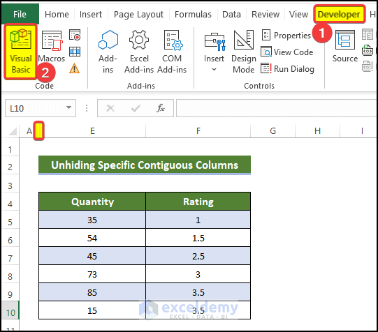 Unhide Specific Contiguous Columns to Unhide All Columns with Excel VBA 