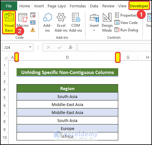 Unhide Specific Non-Contiguous Columns to Unhide All Columns with Excel VBA 