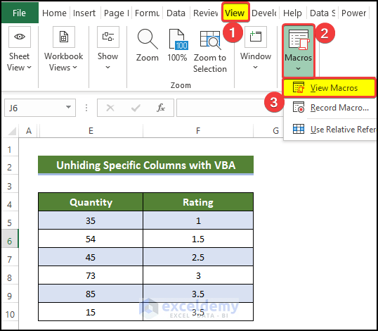 Unhide Columns in a Specific Range of Cells to Unhide All Columns with Excel VBA 