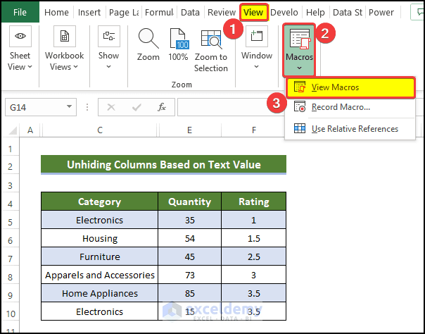 Unhide Columns Based on Text Value to Unhide All Columns with Excel VBA 
