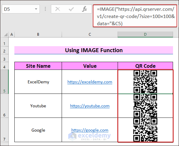 Using IMAGE Function to Generate QR Code