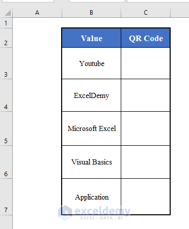 Data Set to Generate Open Source QR Code Using Excel VBA