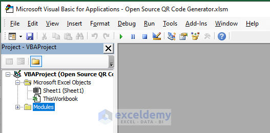 Opening VBA Window to Generate Open Source QR Code Using Excel VBA