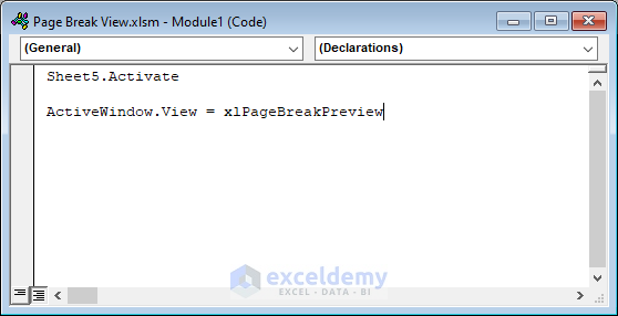 What Is Page Break View in Excel Employing VBA Code