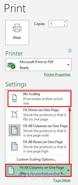 Choose No Scaling to Fix the Issue of Excel Sheet Printing So Small