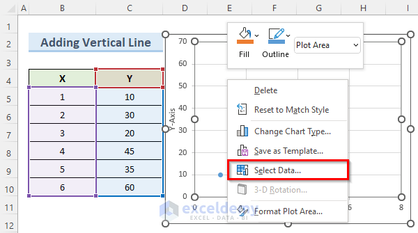 Add Vertical Line to Scatter Plot in Excel