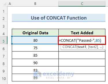 Add Text to Beginning of Cell Using Excel CONCAT Function