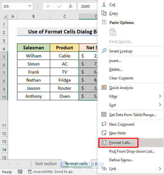 Insert Double Accounting Underline with Format Cells Dialog Box in Excel