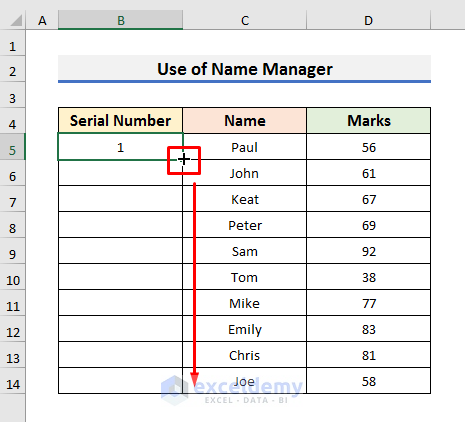 Use Name Manager to Add Automatic Serial Number in Excel