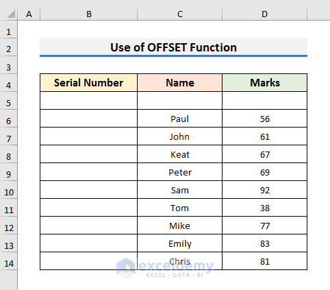 Use Excel OFFSET Function to Create Automatic Serial Number