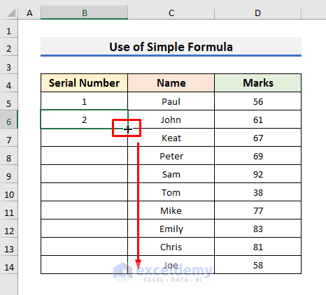 Apply Simple Formula to Add Automatic Serial Number in Excel