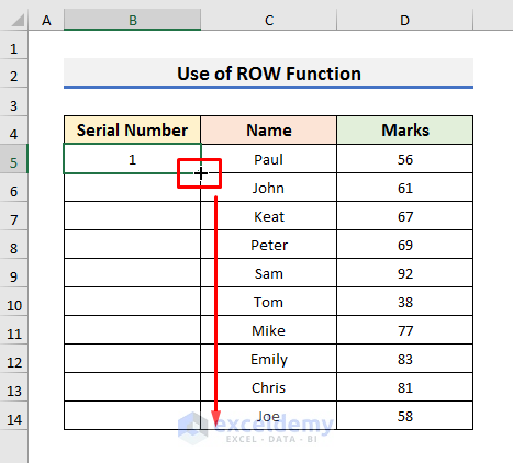 Add Automatic Serial Number with Excel ROW Function