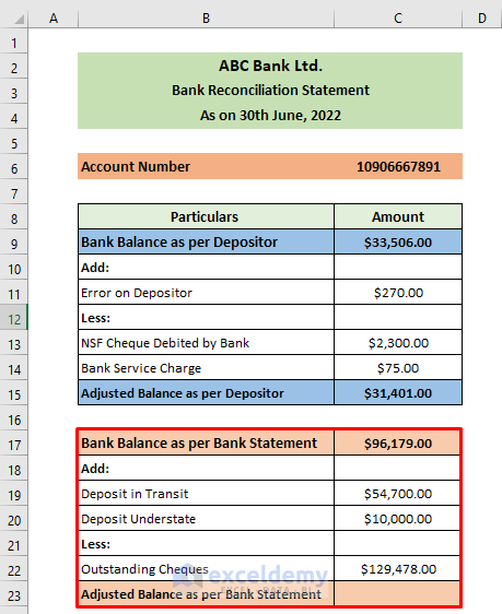 Bank Reconciliation Statement in Excel Format