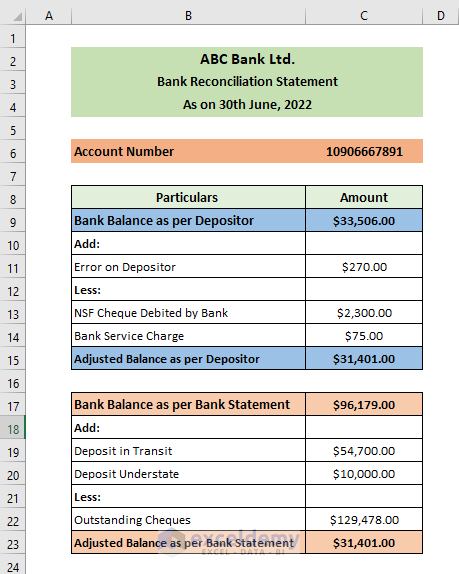 getting Bank Reconciliation Statement in Excel Format
