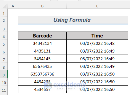 barcode scanner entry to excel database with timestamp