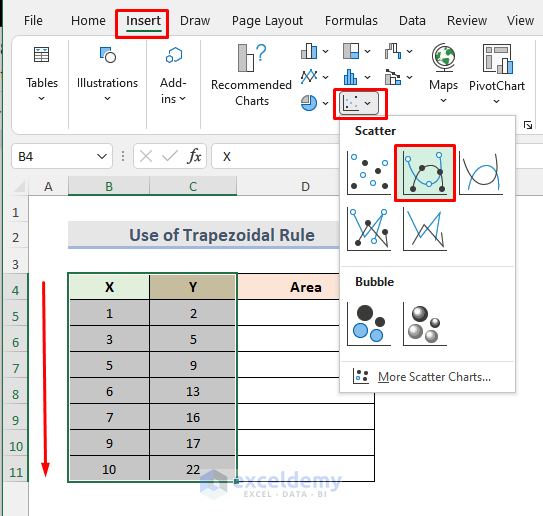 Calculate Area under Curve with Trapezoidal Rule in Excel