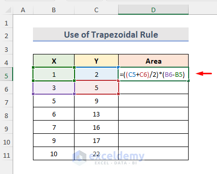 Calculate Area under Curve with Trapezoidal Rule in Excel