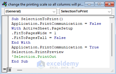 change the printing scale so all columns will print on a single page by selection