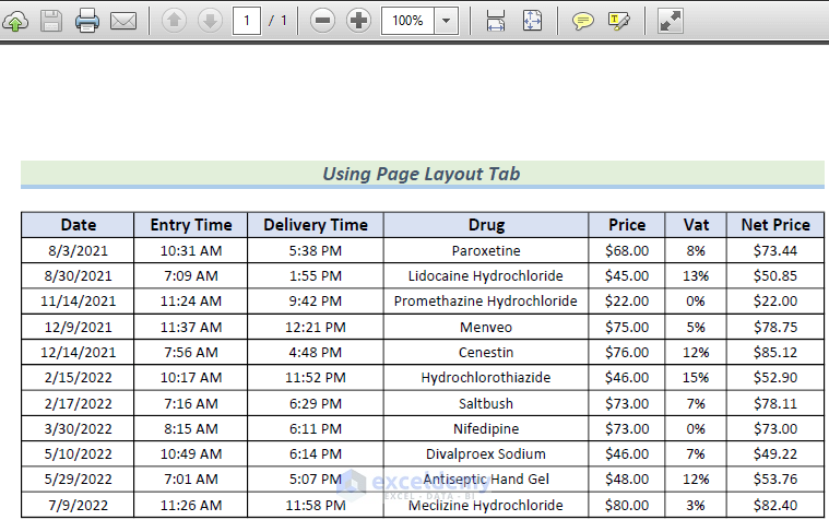 change the printing scale so all columns will print on a single page using page layout
