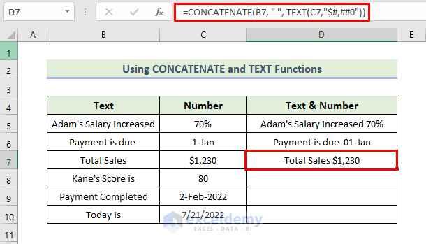 How to Combine Text and Numbers in Excel and Keep Formatting
