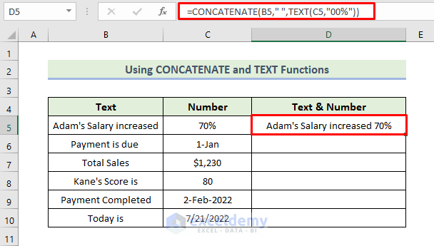 How to Combine Text and Numbers in Excel and Keep Formatting