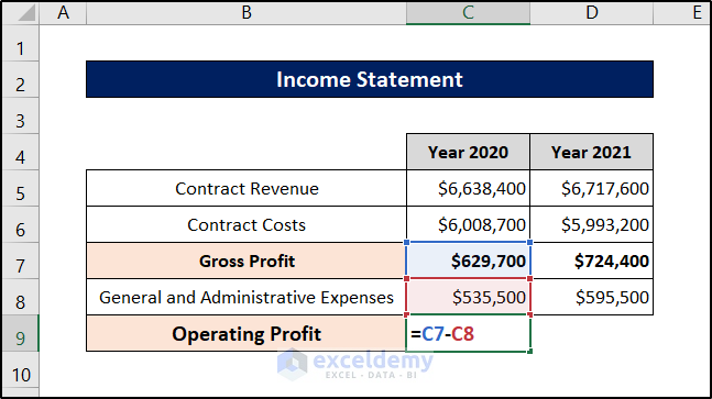 construction company financial statements in excel