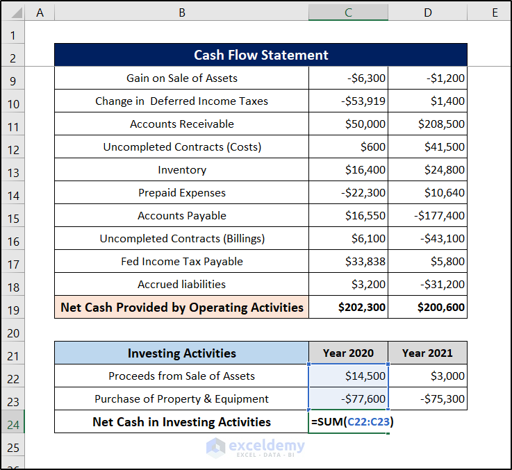 construction company financial statements in excel