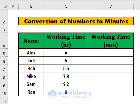convert number to minutes in excel