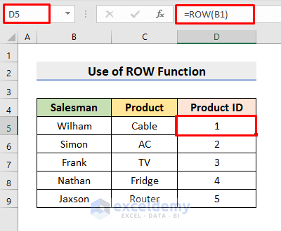 Generate a Number Sequence in Excel with ROW Function