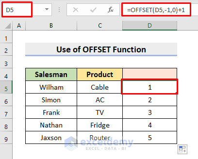Make a Number Series with OFFSET Function