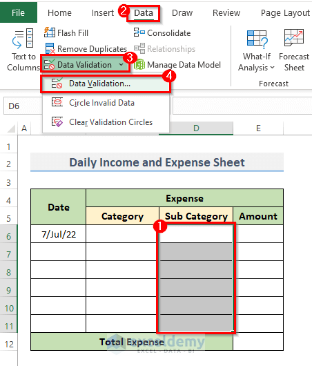 Step-by-Step Procedures to Create Daily Expense Sheet Format in Excel
