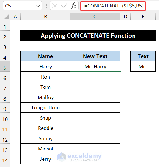 Applying CONCATENATE Function to Add Text to Cell Without Deleting