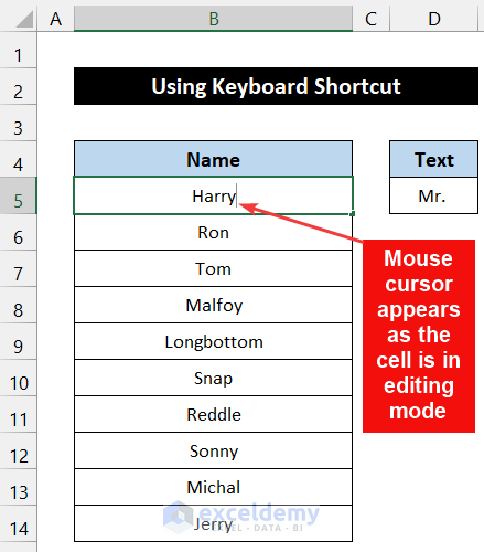 Using Keyboard Shortcut to Add Text to Cell Without Deleting