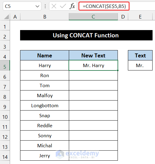 Using CONCAT Function to Add Text to Cell Without Deleting